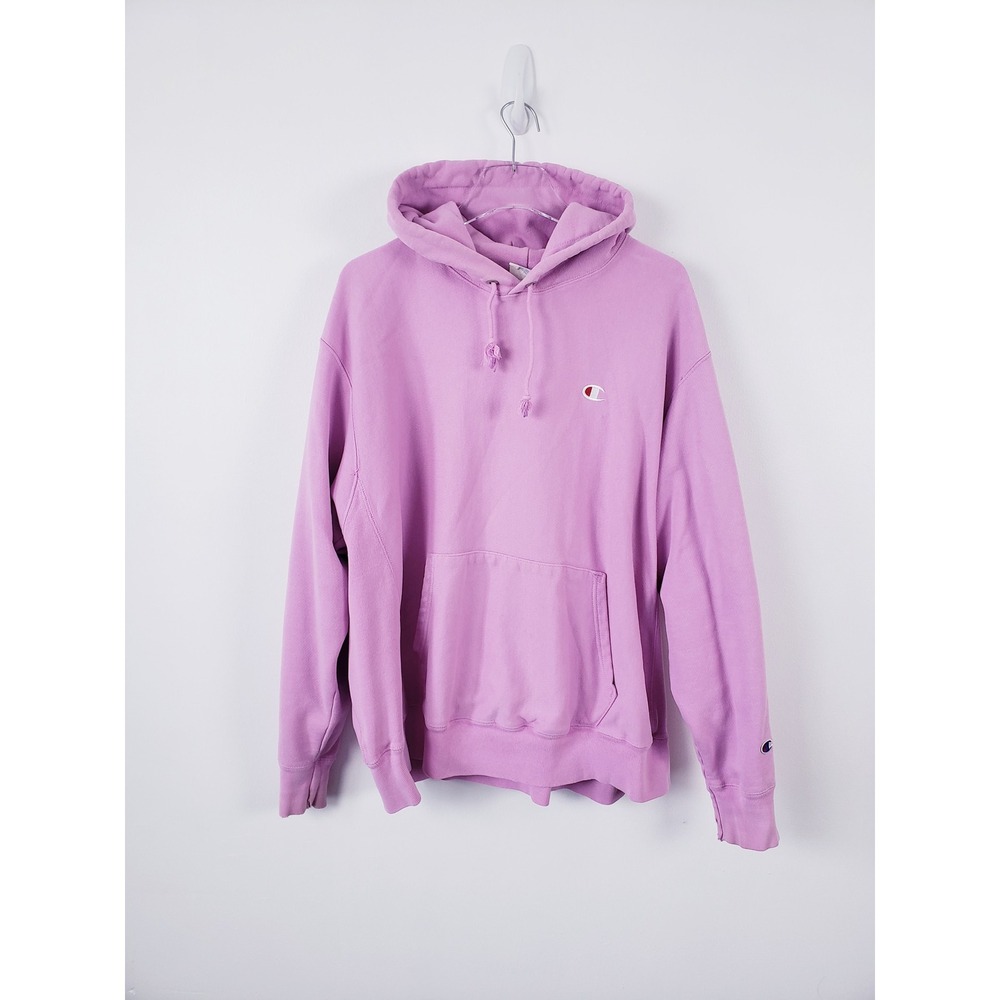 Champion Reverse Weave Hoodie Pink Pullover Sweatshirt Oversized Logo Size XL